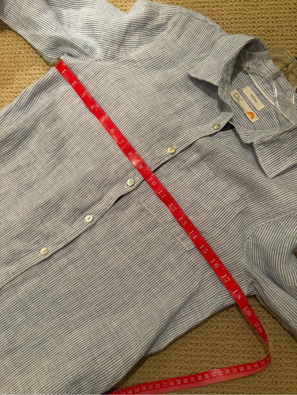C&C California Light Blue Striped Linen Shirt swim cover up Small